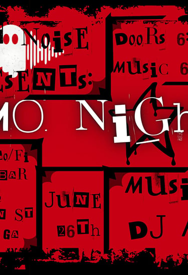Red and black Emo Night flyer for Ghost Noise at The Lo-Fi Coffee Bar in Dalton, Georgia.