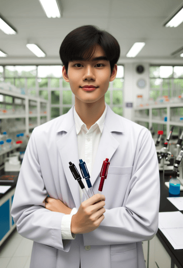 3 colour pens scientist