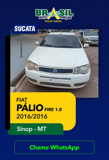 Sucata Fiat Palio Fire 1.0 ano 2016 para venda de peças usadas e originais. Desmanche credenciado com envio de peças para tod