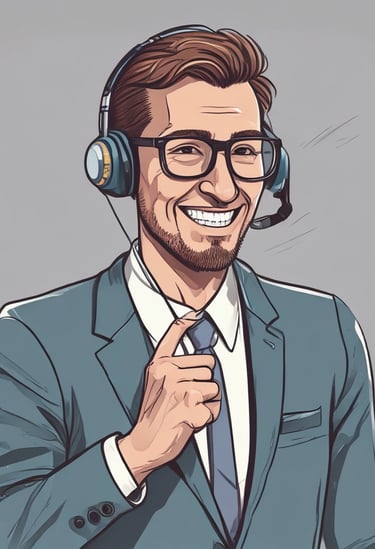 a man in a suit and headphones with headphones