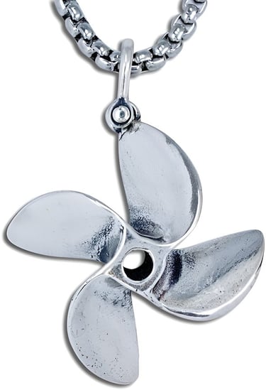 Boat Propeller Necklace. 4 Blade Prop Pendant Crafted in Sterling Silver