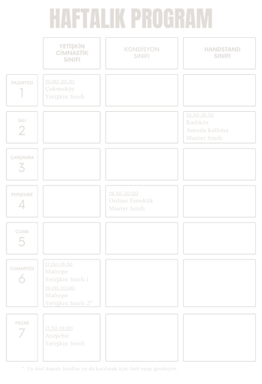yetişkin cimnastik haftalık planı