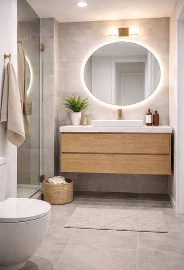 mueble de lavabo suspendido en baño moderno pequeño