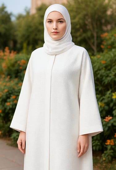 Saf ipek abaya modeli, zarif kesimi ve akıcı yapısıyla şıklığı ön plana çıkarır