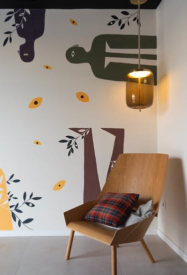 a chair with a chair and a lamp