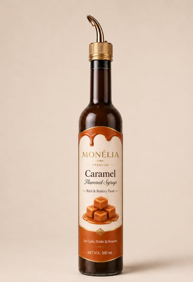 MONÉLIA Caramel Syrup 500 mL for specialty coffee frappes and desserts
