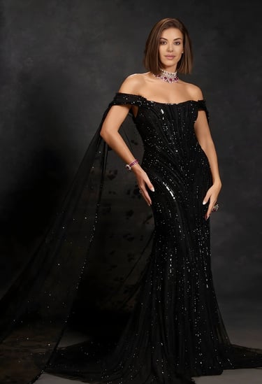 Black Sequin Tulle Gown