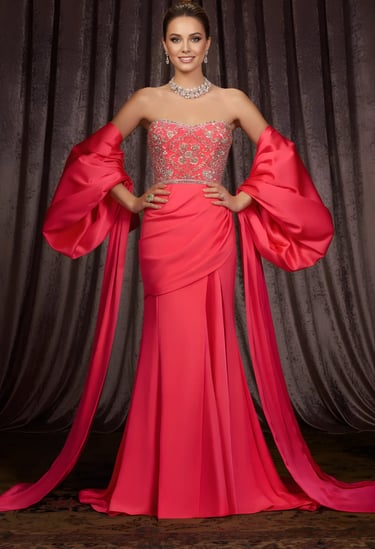 Fuchsia Pink Crepe Draped Gown