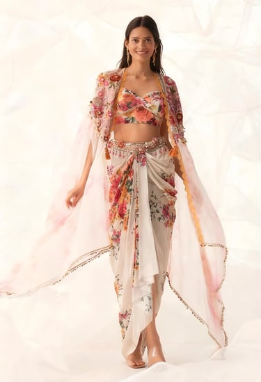 Ivory Floral Drape Cape Set