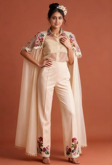 Long Cape Organza and Sequin Trouser