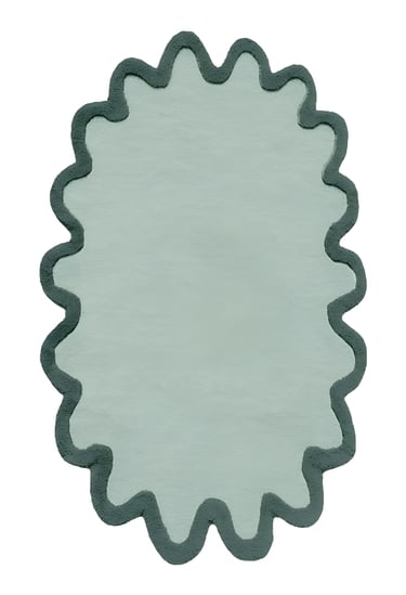Irregular wavy scallop border hand-tufted rug in sage green from Indian Supplier Shreempex