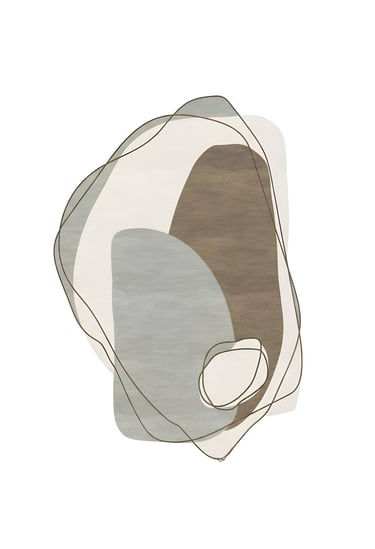 Minimalist abstract organic pebble design hand-tufted rug in taupe brown and slate grey from India