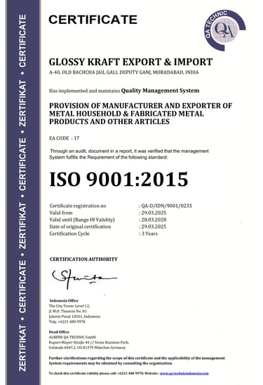 ISO 9001:2015 certificate for Glossy Kraft