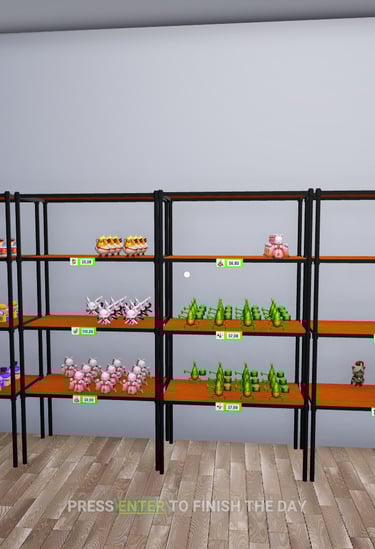 Scaffali con action figures realizzati in Figure Shop Simulator.