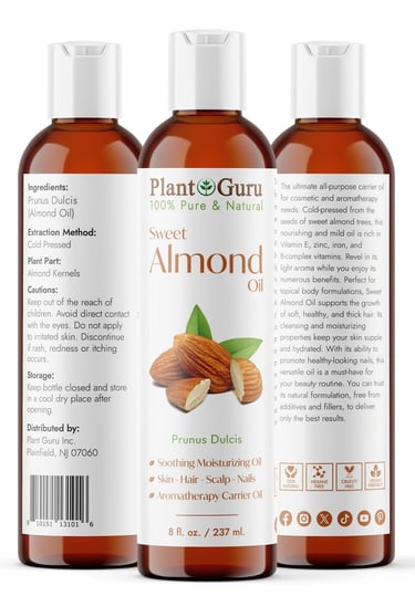 three bottles of sweet almond oil