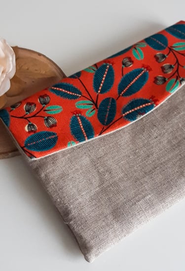 pochette femme en tissu coton et lin à rabat