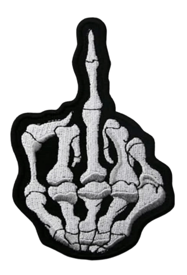 a skeleton hand giving the middle finger patch velcro