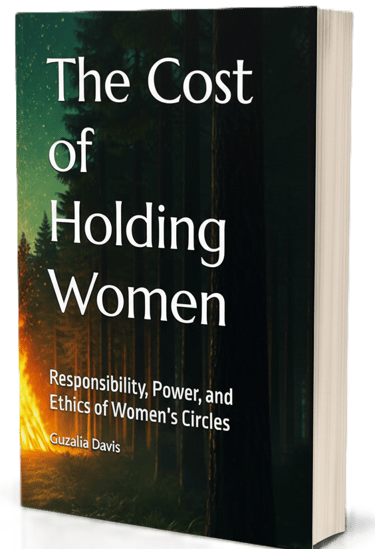 The Cost of Holding Women book cover by Guzalia Davis featuring a forest campfire scene.