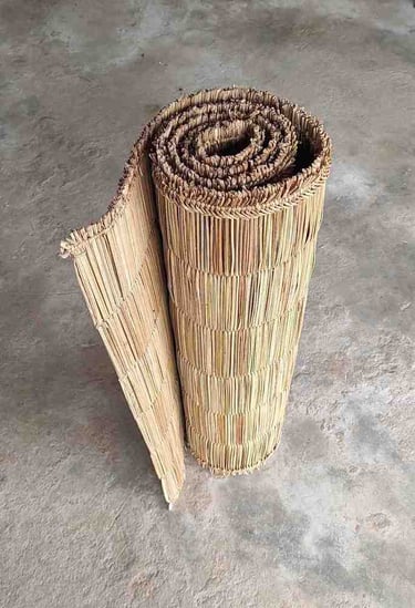 "Eco-friendly yoga mat handwoven from river grass–rolled view-for international trade"