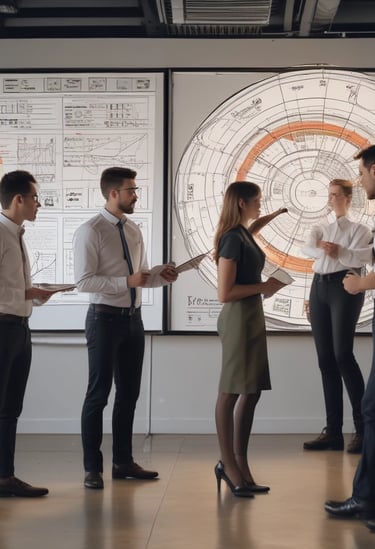 a group of business people standing in a room