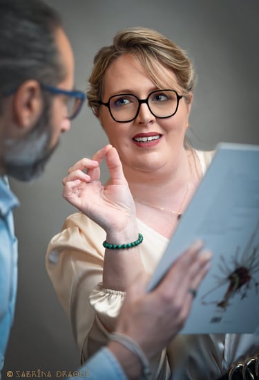a man and corporate woman in glasses 