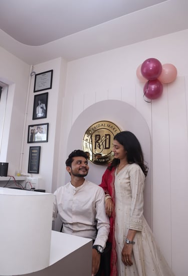 rajesh and daya baldaniya creative director in r&d bridal makeup in gotri vadodara