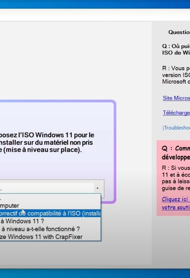Sélection de l'image ISO de Windows 11 dans FlyBy11 pour lancer l'installation