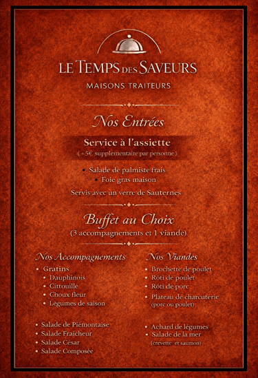 Menu entrée traiteur Le Temps des Saveurs