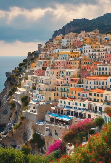 A vibrant street in Galveston with colorful shops and happy travelers enjoying the day.