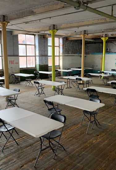 Netflix's Red Rose Extras desks, filmed at Atlas Studios.