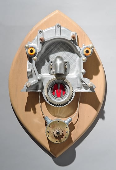 Assemblage robot head named Monster built by artist Tal Avitzur.