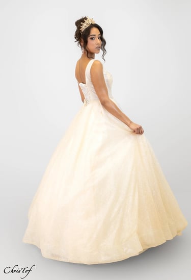 Photo studio d'une femme portant une robe de mariée et une diadème dorée à Perpignan 66