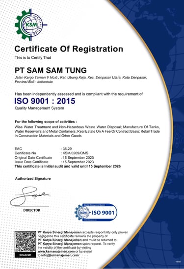 ISO 9001 2015 PT. Sam Sam Tung