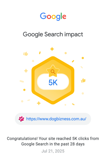 An award from google for achieving the highest site traffic to date from google search