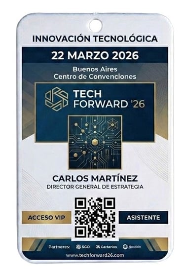 Credenciales plásticas personalizadas para empresas, eventos y acreditaciones con impresión full color y porta credencial.