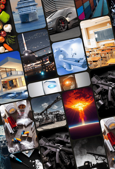 Colagem representando a dualidade, de um lado riquezas construtivas e do outro destrutivas.