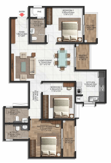 Brigade Lakecrest 3 BHK Floor Plan