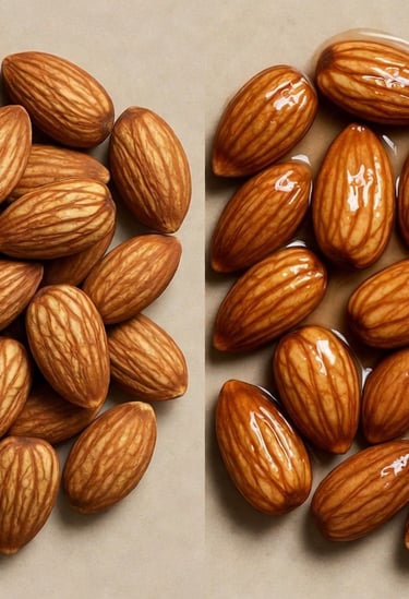 Diferencia de tamaño entre almendra seca y activada