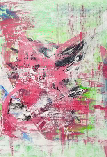 Green and red abstract painting