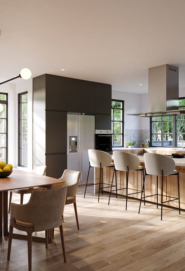 Design-build kitchen project for a custom home featuring sleek cabinetry and smart space planning