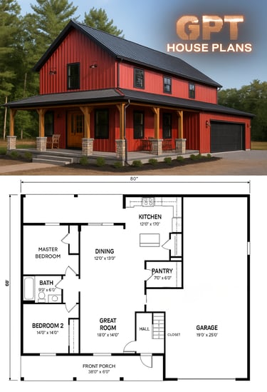 a house plan with a garage and a garage