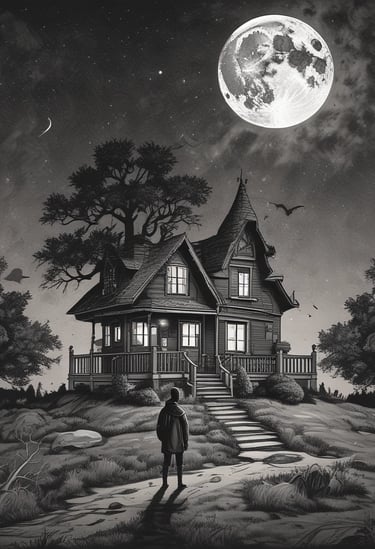 Actors in haunting costumes rehearsing under dim, moody lighting.