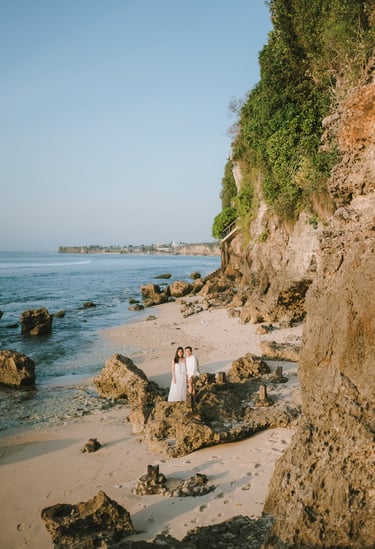 Wide cliff and beach view during a proposal photography session at Anantara Uluwatu Bali Resort.