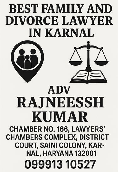 A flyer showing details of Advocate Rajneesh Kumar , family and divorce lawyer in Karnal