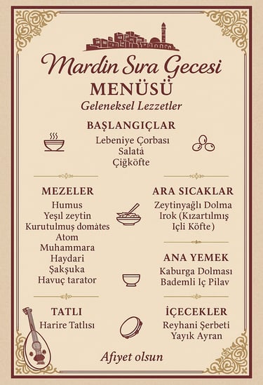 Mardin Sıra gecesi Menü