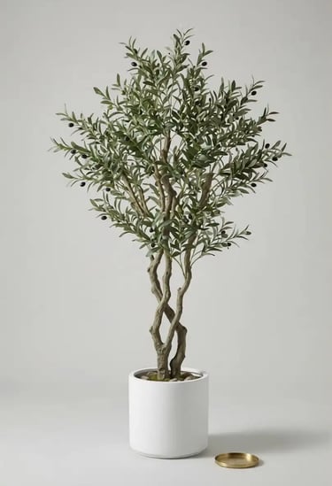 Minimalist Faux Olive Tree in Matte White Ceramic Pot for Contemporary Bedroom Decor