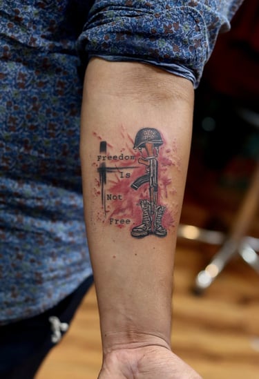 Watercolor Tribute tattoo to Indian Soldiers at Dudo's Tattoos Hyderabad