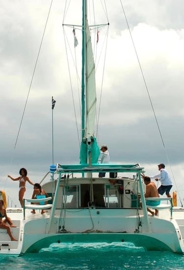 a catamaran in the sea of Isla Mujeres