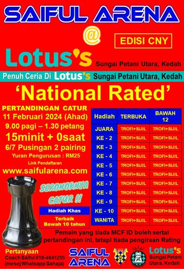 Malaysia Chess. Catur Malaysia. Saiful Arena Chess. Pertandingan Catur Saiful Arena Ke-5 Edisi CNY
