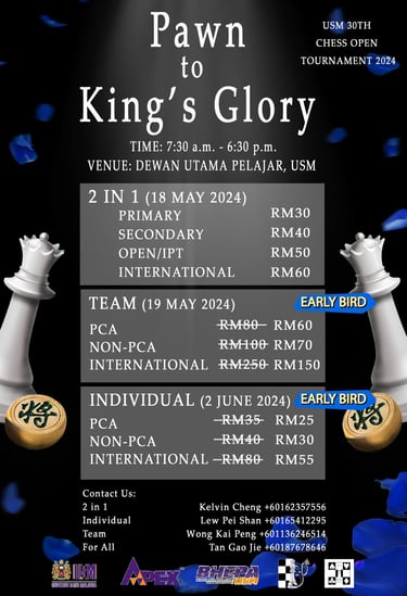 USM 30th Chess Open Tournament 2024. Penang Chess Tournaments. Catur Malaysia